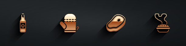 啤酒瓶烤箱手套牛排肉和图片下载