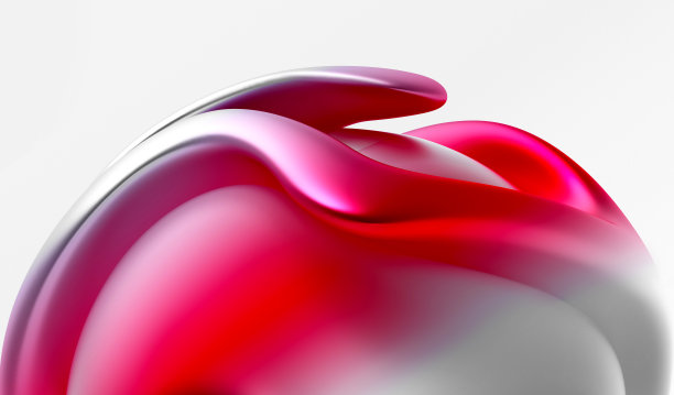 三维渲染的抽象艺术三维背景与部分超现实的异形花在曲线波形优雅的线条形成的哑光铝金属材料与玻璃部分漆成粉红色，红色和白色梯度颜色图片下载