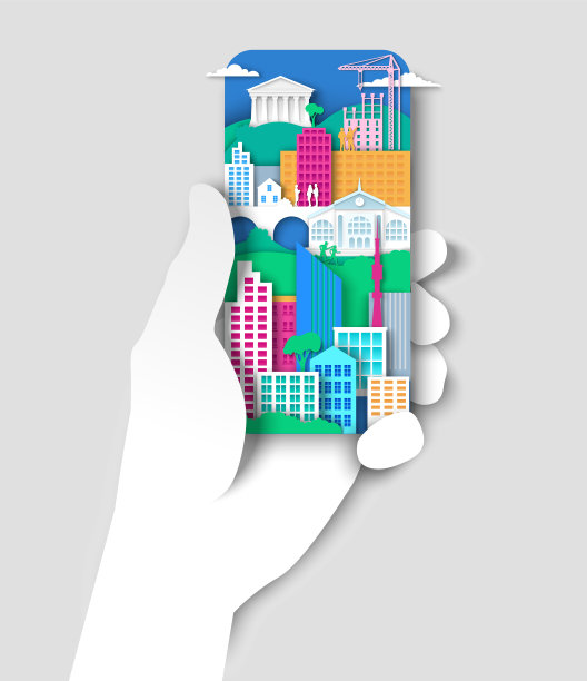 手持手机与城市元素图片下载