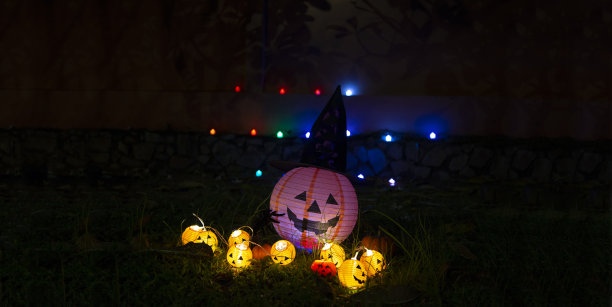 万圣节南瓜头南瓜灯在花园里图片下载
