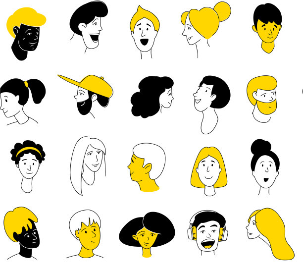 装饰多样的女性男性头部无缝图案图片下载