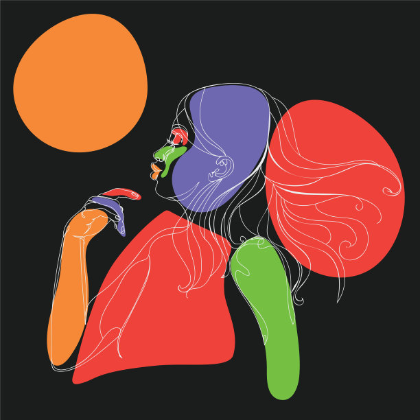 女孩轮廓线艺术多彩的形状图片下载