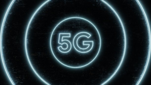5G移动网络技术背景。下一代互联网。霓虹未来派墙纸。3d渲染图。5G在线通信网络无线系统连接概念图片下载