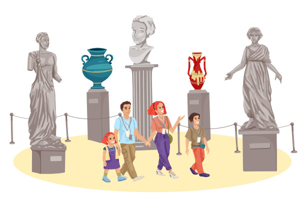 家庭在博物馆画廊雕塑图片下载