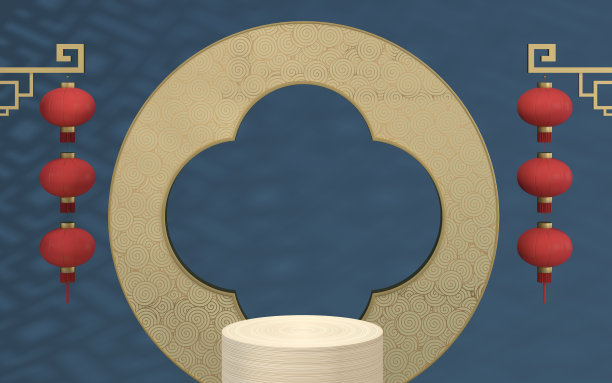 空木舞台，中国背景，3d渲染。图片下载