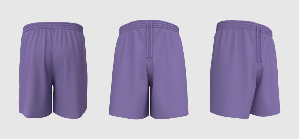 空白运动短裤模型在前面，后面和侧面的观点图片下载