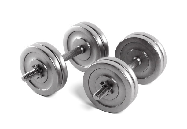 白色背景的金属哑铃图片下载