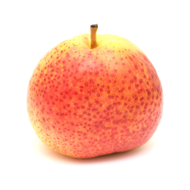 大的非常圆的黄色和红色的梨果实孤立在白色的背景上图片下载