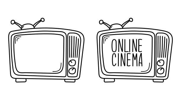 一套漫画复古电视。一台是空屏幕的电视，另一台是手写的。手绘矢量草图的复古电视。卡通插图的旧灯电视模拟。图片下载