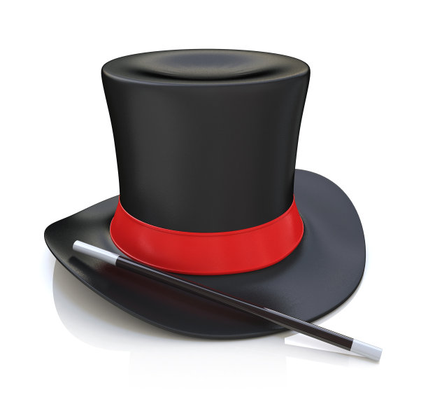 魔术帽和魔术棒，3D渲染孤立在白色背景上设计有关魔术的信息。三维演示图片下载