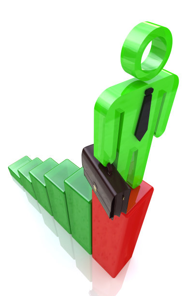 三维人站在商业增长的红色条形图上，设计与商业和经济相关的商业理念信息。三维演示图片下载