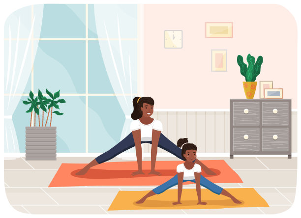 年轻的深色皮肤的女人做伸展热身运动在家里。可爱的女孩在健身房健身图片下载