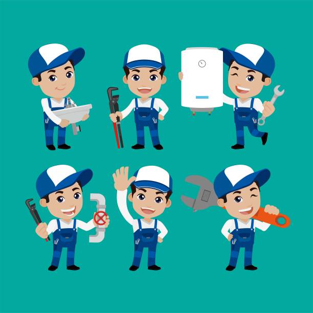 一组不同姿势的水管工图片下载