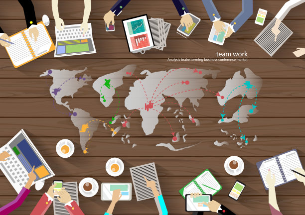 插画商业设计理念和构思创意。为了成功，计划、思考、搜索、分析、沟通、创新技术现代。图片下载