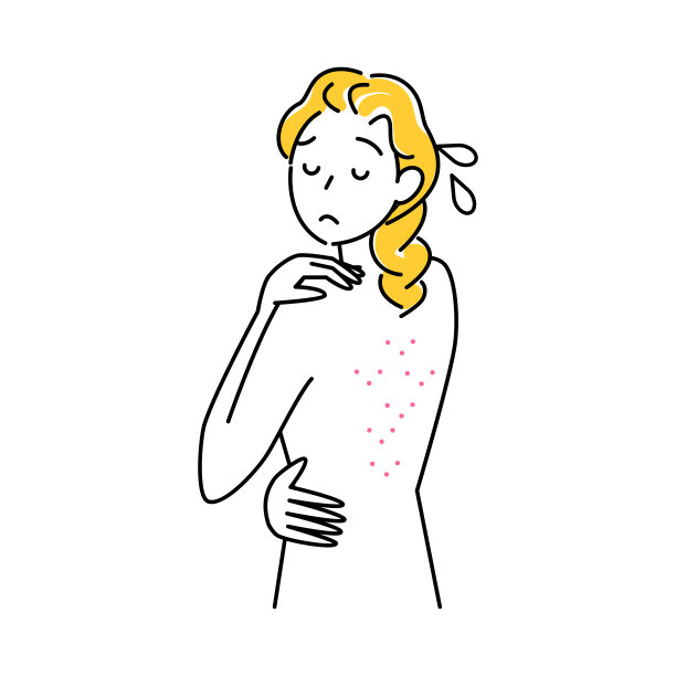 皮肤护理：背部长痘痘的可爱女人，简约矢量插画图片下载