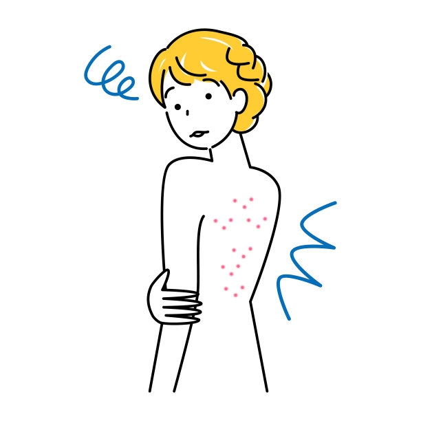 皮肤护理：背部长痘痘的可爱女人，简约矢量插画图片下载