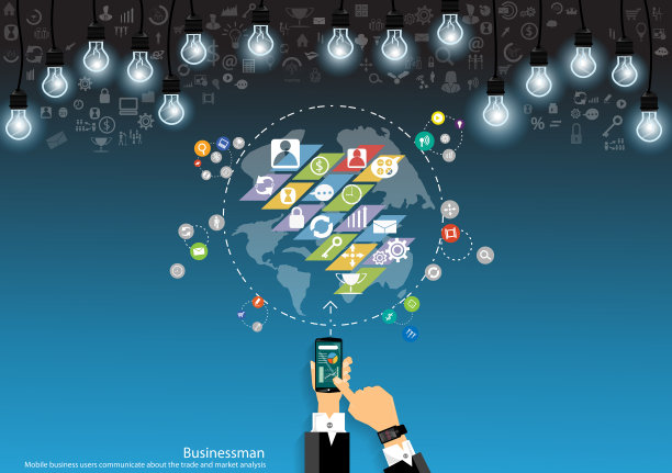 插画商业设计理念和概念思维创意。为了成功，计划、思考、搜索、分析、沟通、创新技术现代化。图片下载