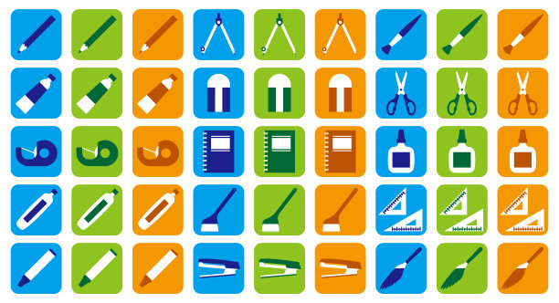 文具和工艺工具图标集图片下载