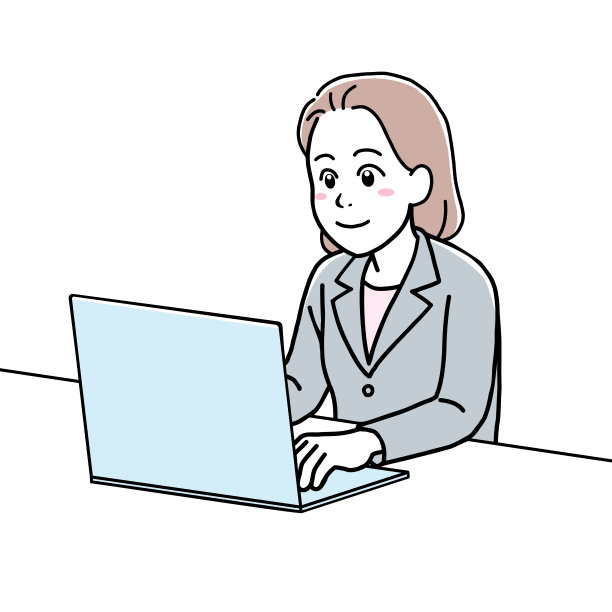 一个穿着西装的年轻女子在用她的笔记本电脑图片下载