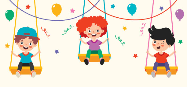 快乐人物荡秋千的卡通画图片下载