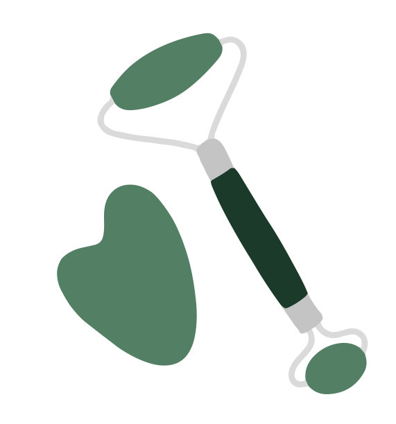 面部按摩工具，面部按摩，水疗和健康疗法的元素收集，一个平面卡通插图，彩色矢量美图标手绘图片下载