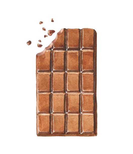 水彩巧克力棒在白色背景与咬。水彩画插图食物。图片下载