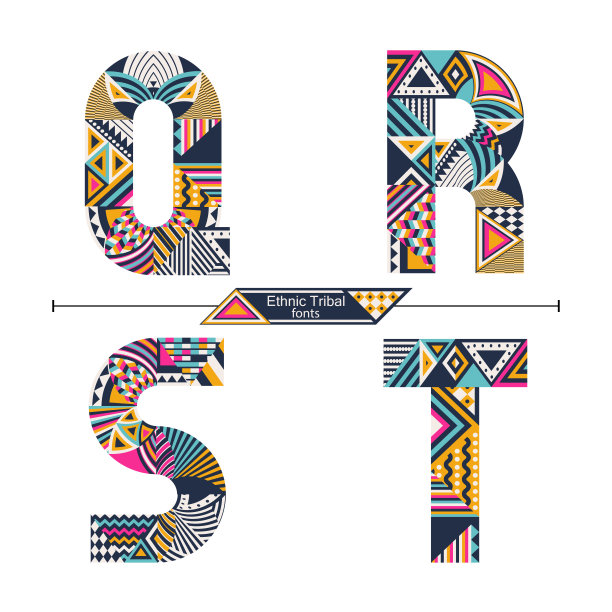 字母表民族部落风格在一套QRST图片下载