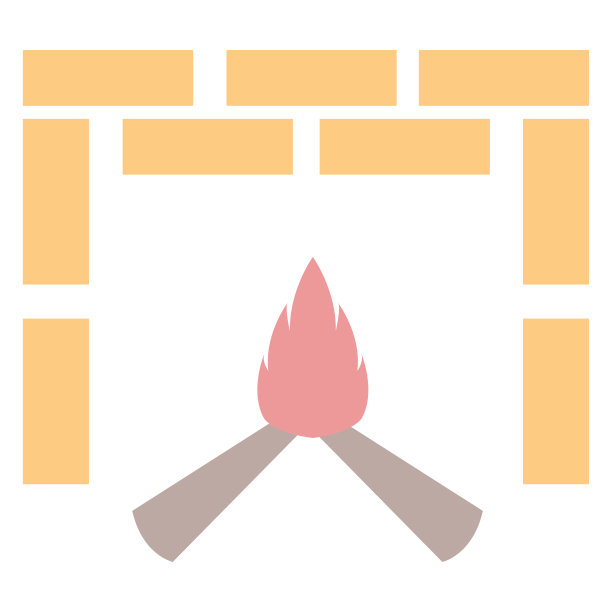 带有燃烧火焰图标的壁炉矢量设计图片下载