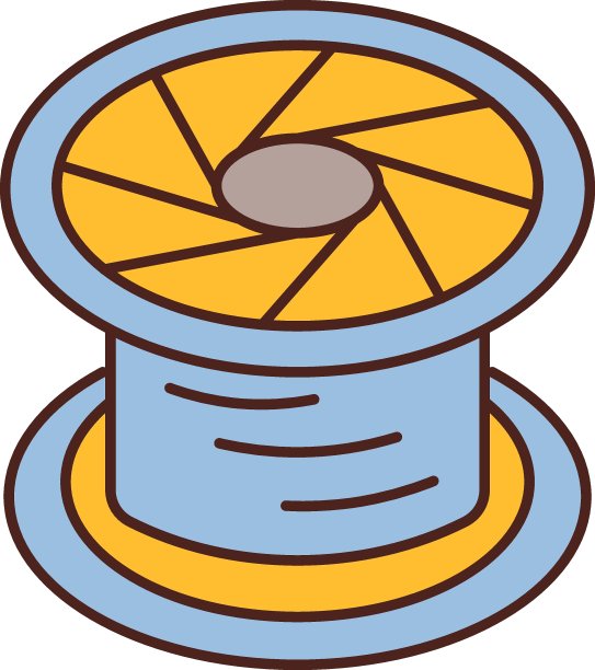 3d打印机丝丝卷轴概念矢量彩色图标设计，增材制造设备符号库存插图图片下载