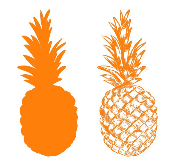 菠萝的艺术品。手绘草图和剪影安纳。维生素夏日甜点图片。矢量插图。图片下载
