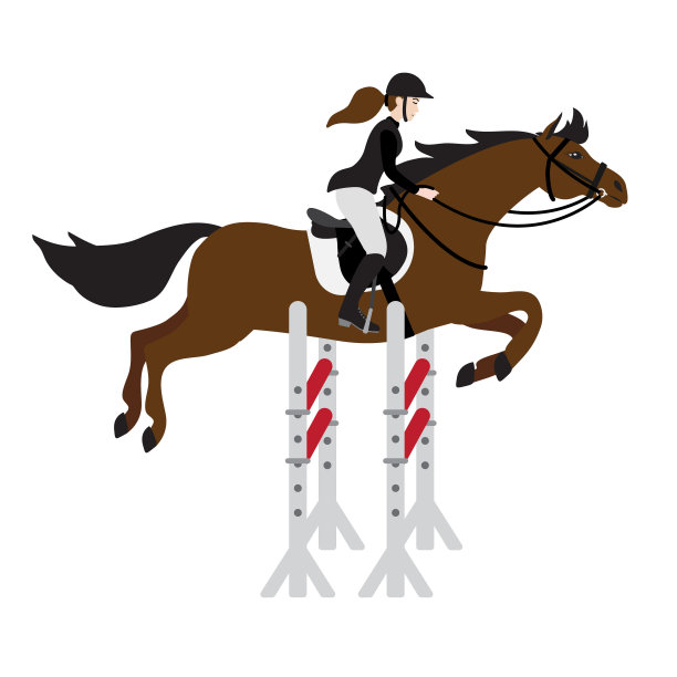 矢量手绘平面卡通女孩女子骑马表演跳马图片下载
