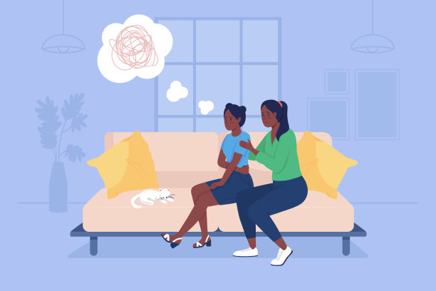 父母支持悲伤的少女2D矢量孤立插图图片下载