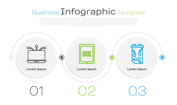 设置线笔记本电脑，5k文字平板电脑和视频显卡。业务信息模板。向量图片下载