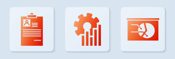 设置饼图信息图，剪贴板与简历和板与图表。白色正方形按钮。向量图片下载