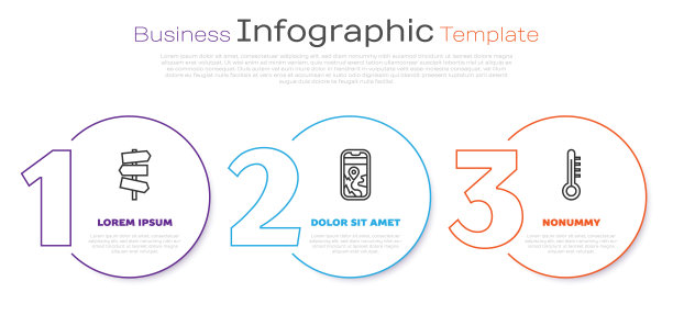 设置线道路交通路标，城市地图导航和气象温度计。业务信息模板。向量图片下载