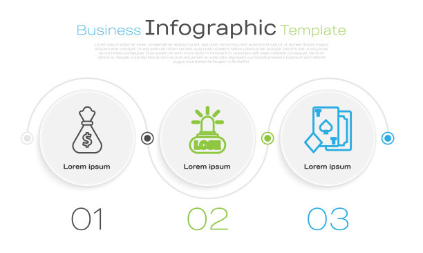 Set line Money bag, Casino losing and Playing card with spades。业务信息模板。向量图片下载