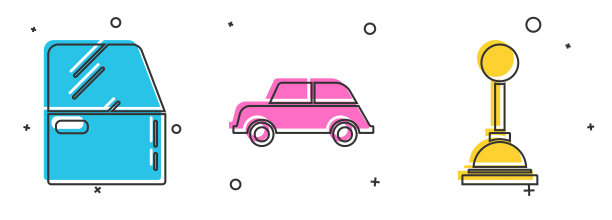 设置汽车门，汽车和换挡图标。向量图片下载