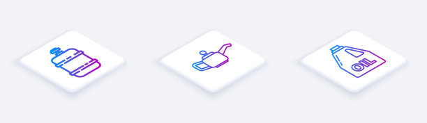 丙烷气罐、马达机油罐、马达机油罐等等距线。白色正方形按钮。向量图片下载