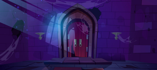 废弃的地牢，中世纪城堡夜间室内图片下载