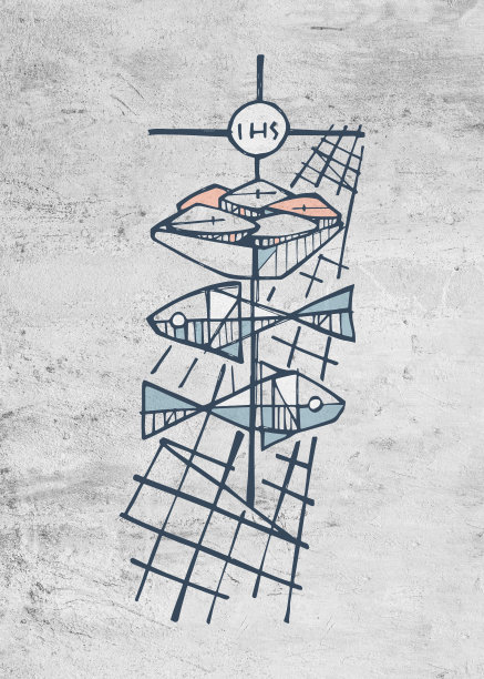 5个面包和两条鱼的基督教插图图片下载