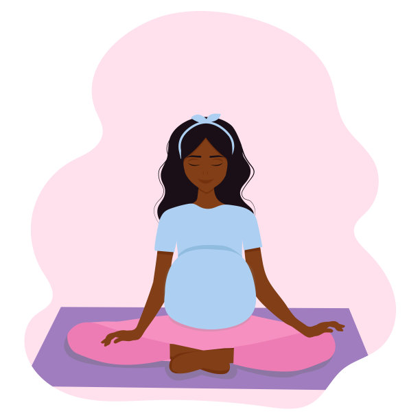 做瑜伽的黑人孕妇矢量图图片下载