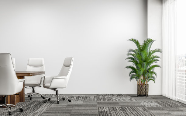 空的办公室内部配有会议桌和盆栽植物图片下载