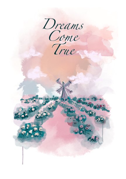 明信片风景与磨坊和玫瑰花园图片下载