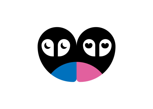 两只可爱的猫头鹰在爱的标志设计猫头鹰鸟的图标图片下载
