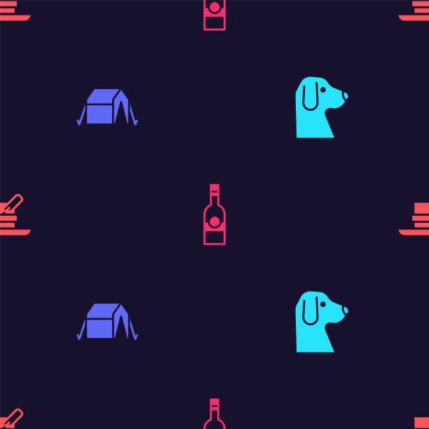 设狗旅游帐篷瓶伏特加和猎人图片下载