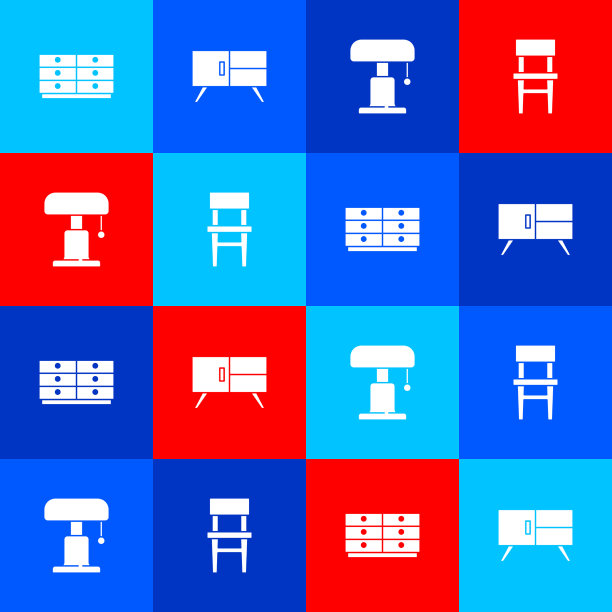 设置衣柜，抽屉，台灯和椅子图标图片下载