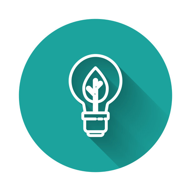 白线灯泡与叶片图标隔离图片下载