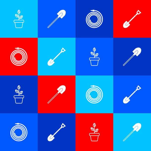 在花盆、花园、铲子、软管或火上放花图片下载