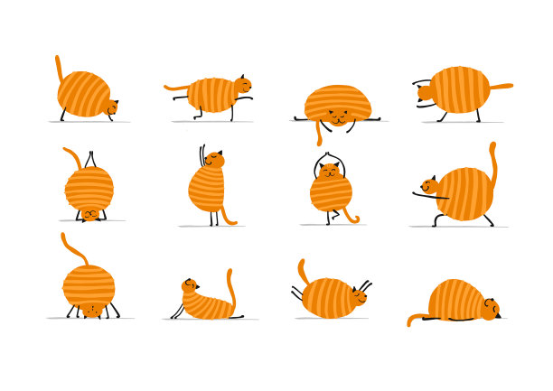 有趣的猫做瑜伽艺术人物孤立图片下载