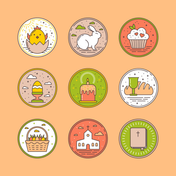 设置线性复活节图标可爱的符号复活节图片下载